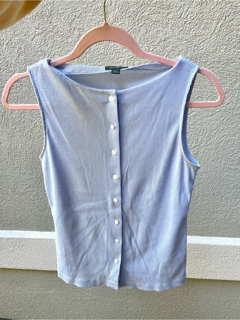 wild fable Light Blue Ribbed Button-Back Tank Top